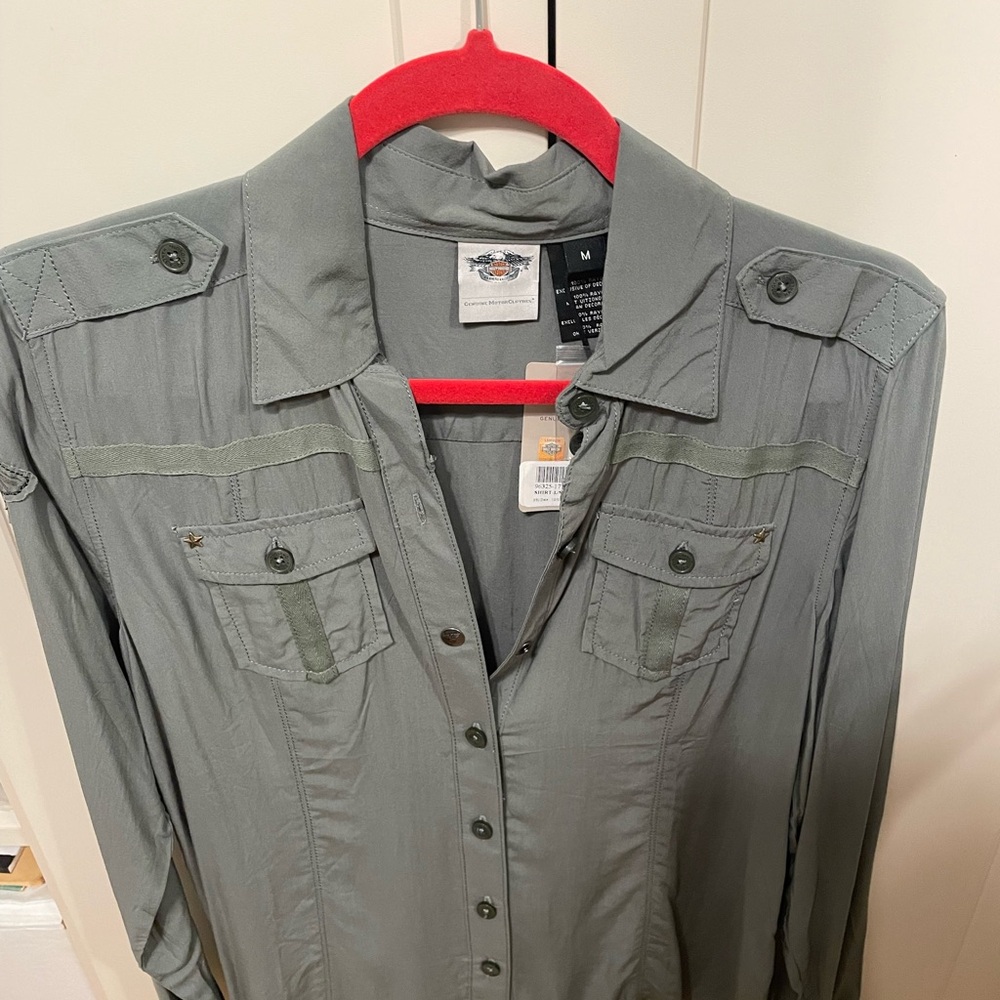 NWT Harley-Davidson Gray/Army Greenish  Button-Up Shirt